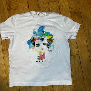 Marni Kids Off White Cotton T-shirtwith watercolour patch